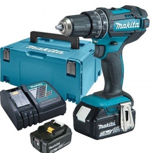 Makita dhp482rfj | lxt batteri slagbore-/skruetrækker 18v i mbox (2x 3.0ah batteri + oplader) - dhp482rfj