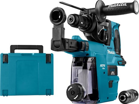 Makita mr243zjw 18 volt kombinationshammer | sds-plus | med udskifteligt borehoved med støvudsugning | uden batterier og oplader i m-boks - hebr243zjw