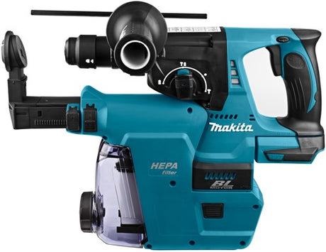 Makita mr243zjw 18 volt kombinationshammer | sds-plus | med udskifteligt borehoved med støvudsugning | uden batterier og oplader i m-boks - hebr243zjw