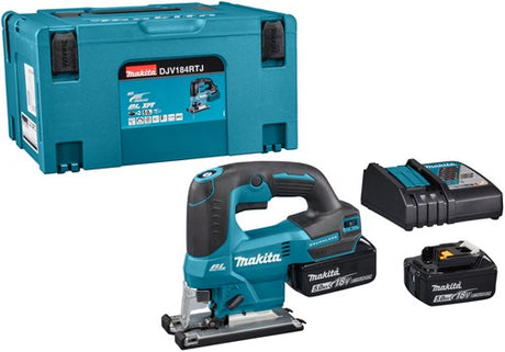 Makita djv184rtj | 18v stiksav | d-håndtag | 5,0 ah batteri (2 stk) | hurtig oplader | i mbox djv184rtj
