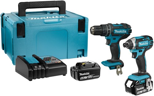 Makita dlx2131tj 18v kombinationssæt dhp482 akku slagboremaskine + dtd152 slagskruetrækker (2x 5,0ah batteri) i mbox