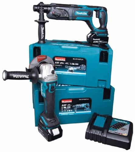 Makita dlx2153tj1 kombinationssæt - dga504 akku vinkelsliber +MR241 akku borehammer