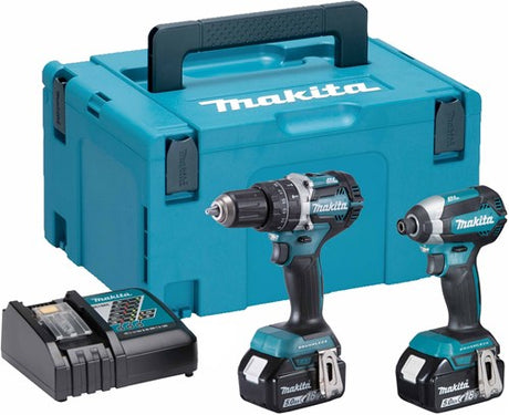 Makita dlx2180tj - dhp484 akku slagboremaskine + dtd153 akku slagskruetrækker 18v 5.0ah li-ion