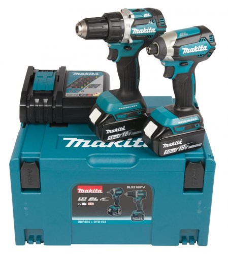 Makita DLX2189TJ 18V 5.0Ah kombisæt akku-boremaskine DDF484 og slagdriver DTD153