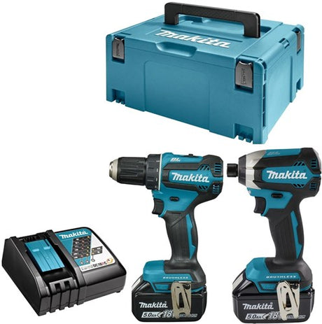 Makita dlx2289tj kombinationssæt - ddf485 18v bore- og skruetrækker + dtd153 batteri slagskruetrækker med 5,0ah batterier