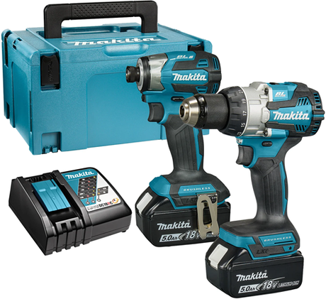 Makita dlx2528tj 18v combo pakke dhp489 slagboremaskine + dtd173z slagskruetrækker 5,0 ah batteri (2 stk), i mbox
