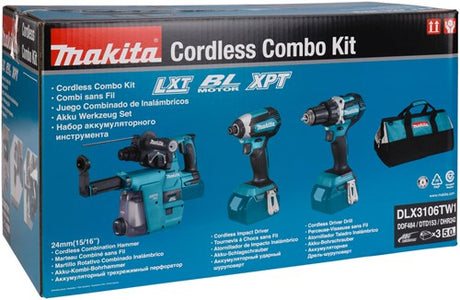 Makita dlx3106tw1 | kombinationssæt med ddf484, dtd153z og hebr242 | 18v - dlx3106tw1
