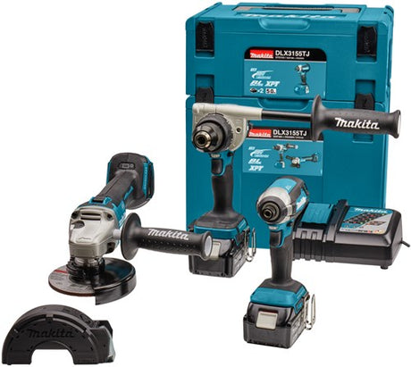 Makita dlx3155tj | kombinationssæt | 18v | boring, (stød)skruning og slibning | sæt | 5,0 ah | i mbox - dlx3155tj
