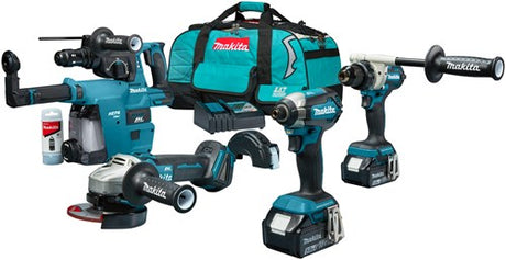 Makita dlx4194tx1 kombinationssæt - ddf492 akku bore-/skruetrækker + dtd153 18v slagskruetrækker + dga504 18v vinkelsliber + hebr243 18v kombihammer | inkl. 2x 5,0 ah batteri og oplader