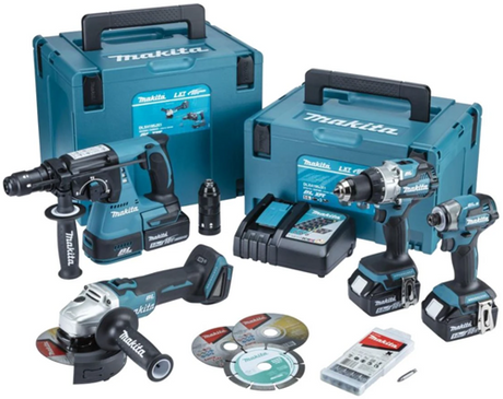 Makita dlx4195jx1 kombinationssæt | dhp489 + dtd173 +MR243 + dga504 | inkl. batterier og oplader i m-boks - dlx4195jx1