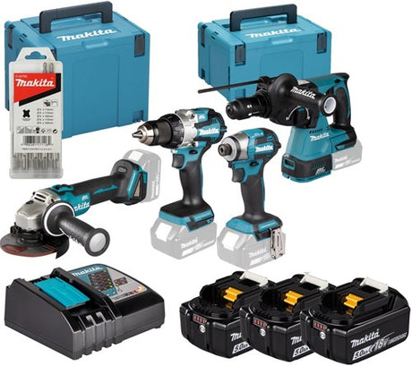 Makita dlx4196jx1 kombinationssæt | ddf489 + dtd173 + redactie243 + dga504 | inkl. batterier og oplader i m-boks - dlx4196jx1