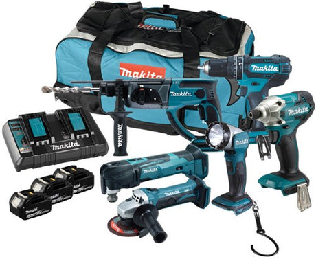 Makita dlx6100px1 combo sæt 18v - dhp452 - hebr202 - dtm51 - dtd156 - dga452 | 3x 3,0ah batteri