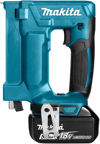 Makita dst112rtj 18 v hæftemaskine (hæftebredde 10 mm) 5,0 ah batteri (2 stk), hurtigoplader, mbox