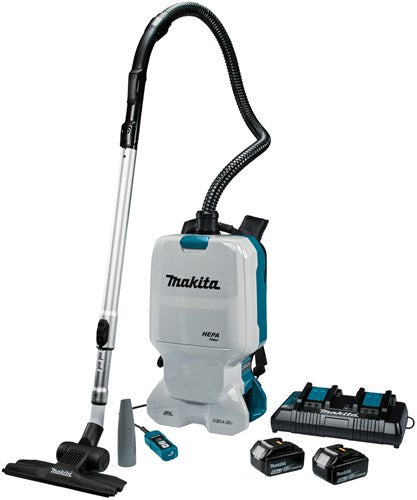 Makita dvc660pt2 2x18 v rygsækstøvsuger til rengøring 5,0 ah batteri (2 stk), duo hurtigoplader, i æske - dvc660pt2