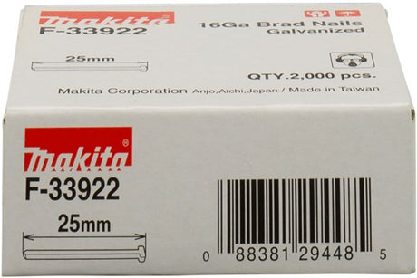 Makita tilbehør brad længde 25 mm version galvaniseret tråd tykkelse 1,61 mm - f-33922