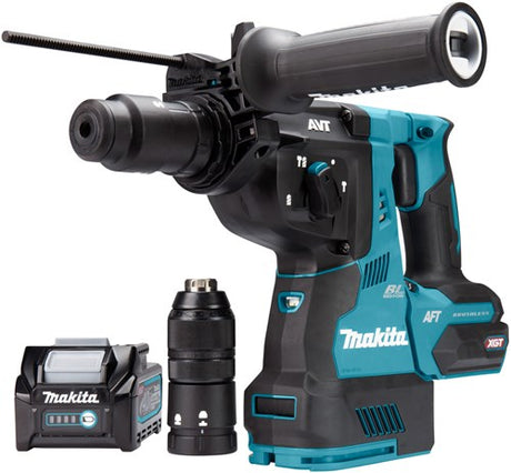 Makita hr002gm204 40v max kombinationshammer | sds-plus | 4,0 ah batteri (2 stk), oplader, i mbox, med støvudsugning og aws sender - hr002gm204