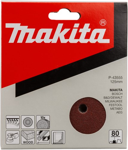 Makita tilbehør Makita P-43555 slibeskive rød v. 125mm. k80 ve=10
