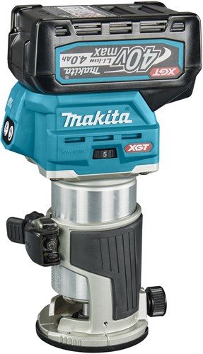 Makita rt001gm205 top- og kantfræser | 40v maks. | 2 x 4,0 ah batteri + hurtigoplader | inkl. forskellige fødder | i mbox rt001gm205