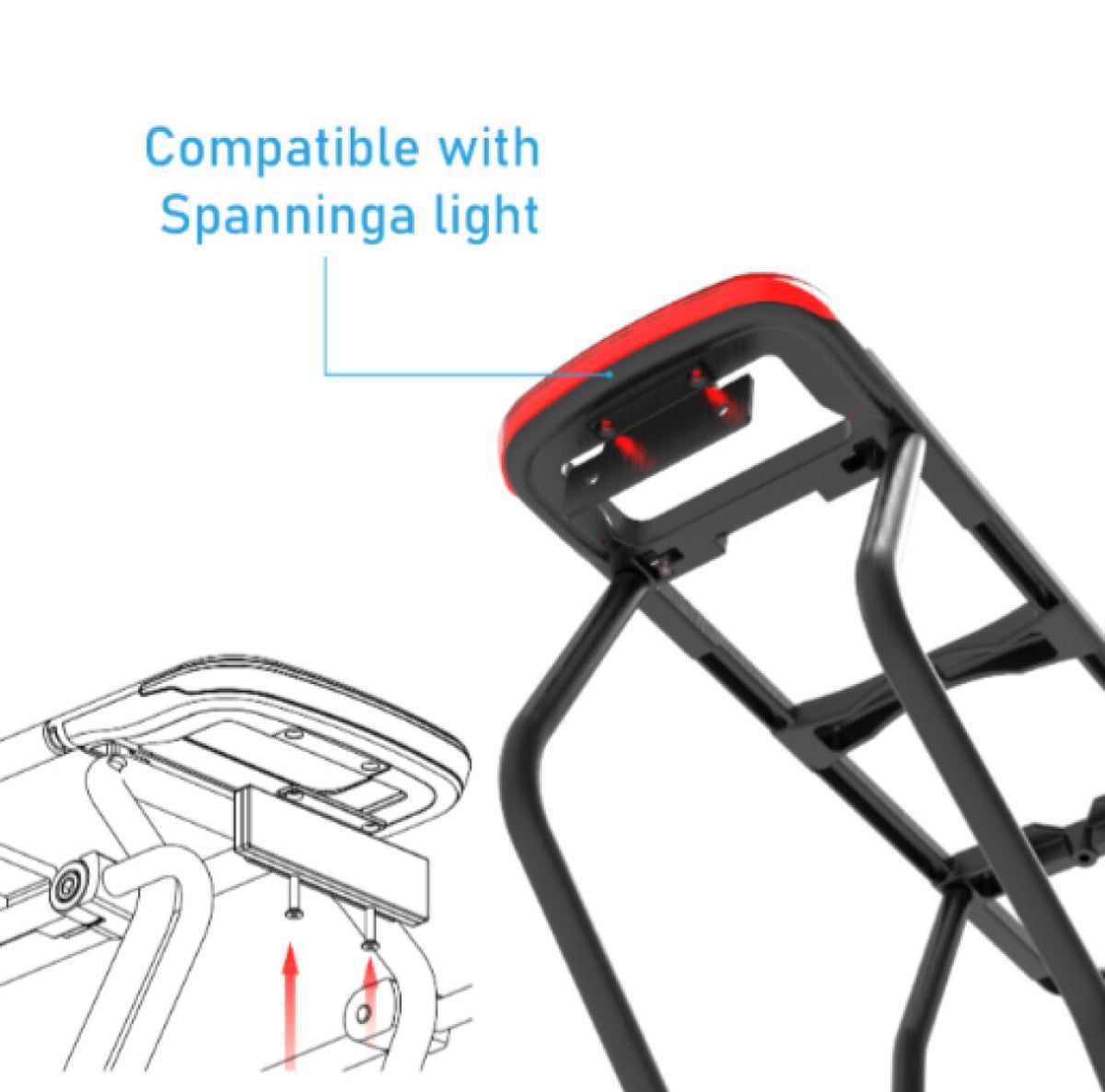 Massload bagholder aluminium mik, mat sort med Spanta lampe