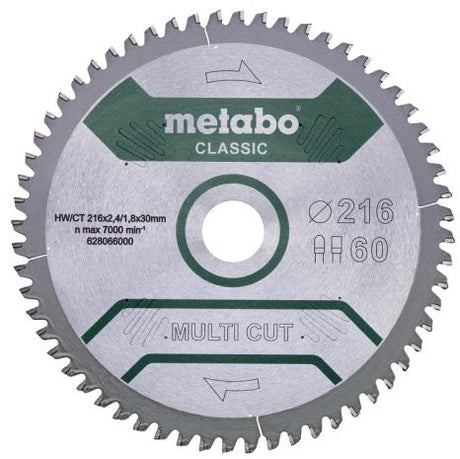 Metabo accessoires cirkelzaagblad | multi cut classic | 216x30mm | z60 fz tz 5° neg b - 628655000