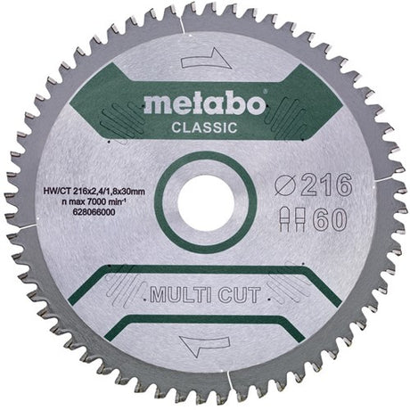 Metabo rundsavklinge multi cut hw ct ø 216 mm, 60t fz tz 5°n - 628066000
