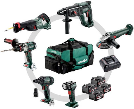 Metabo combo set 6.1 | accu combiset 18v sb 18 ltx + kh 18 ltx 24 + w 18 l 9-125 quick + ase 18 ltx + ssw 18 ltx 300 bl + ula 14.4-18 led in gereedschapstas (4x 4.0ah accu + asc 55 lader) - 685211000