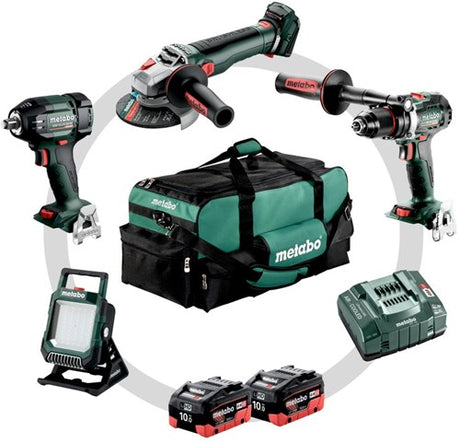 Metabo combo sæt 4.3.2 | batteri kombinationssæt 18v bs 18 ltx bl + ssw 18 ltx 400 bl + wb 18 ltx bl 11-125 q + bsa 18 led i værktøjstaske (2x 10.0ah lihd batteri + asc 145 oplader) - 685209000