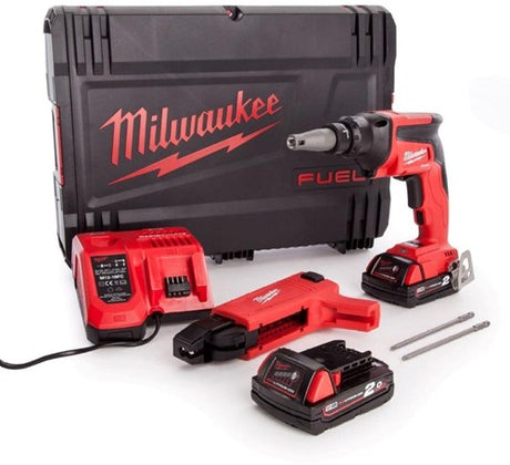 Milwaukee m18 fsgc-202x | fuel accu gipsplaatschroevendraaier 18v met opzetstuk in hd box (2x 2.0ah accu + lader) - 4933459199
