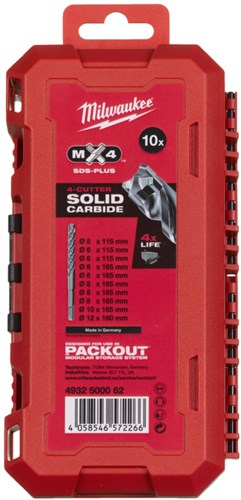 Milwaukee sds-plus boresæt | mx4 | pakke klar boks | 5 6 6 x 115 6 6 8 8 8 10 x 165 12 x 160 mm - 4932500062