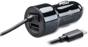 Enzo mobilize usb autolader dual 4800ma + lightning kabel zwart 1m - 9540126