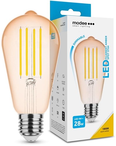 Modee LED ST64 E27 4-28W 1800K glødetråd Amber Kan dæmpes - LED7470