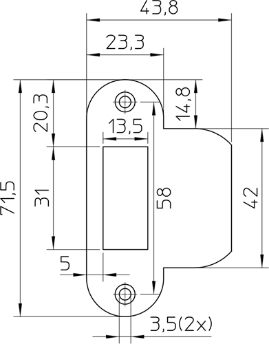 Nemef p1255 sluitplaat | messing 23.3x71.5mm afgerond| dr 1+2+3+4 - 9125590540