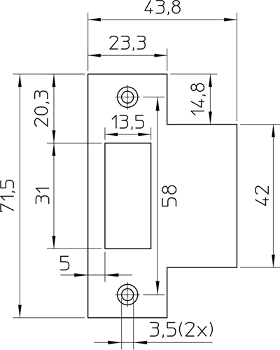 Nemef p1255 sluitplaat | rvs 23.3x71.5mm rechthoekigdm| dr 1+2+3+4 - 9125590170