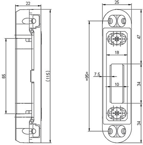 Nemef vs 5105 bijzetsluitplaat | kunststof met stalen stelplaat 25x115mm afgerond | verstelbaar | incl.opvulstuk | dr 1+2+3+4 - 9510501000