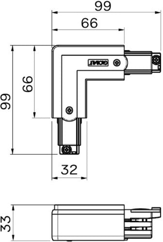 Nordisk hjørnestykke fast 90°. for. skinne aluminium højre 5050041