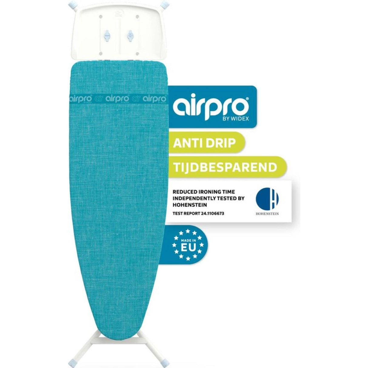 Airpro stort strygebræt 120x42cm linned look turkis