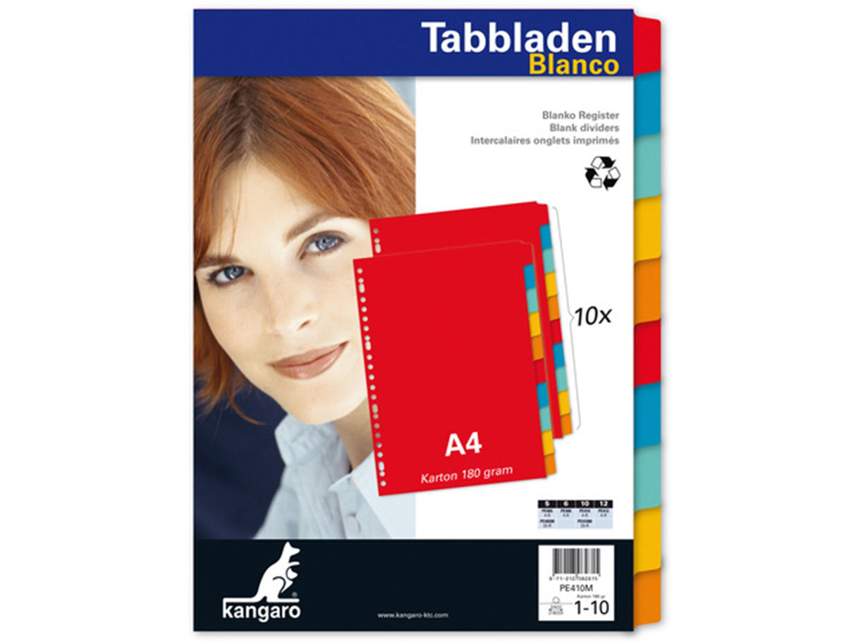 Kangaro tab a4 blank karton 180 gram assorteret 23 huller 10 stk.