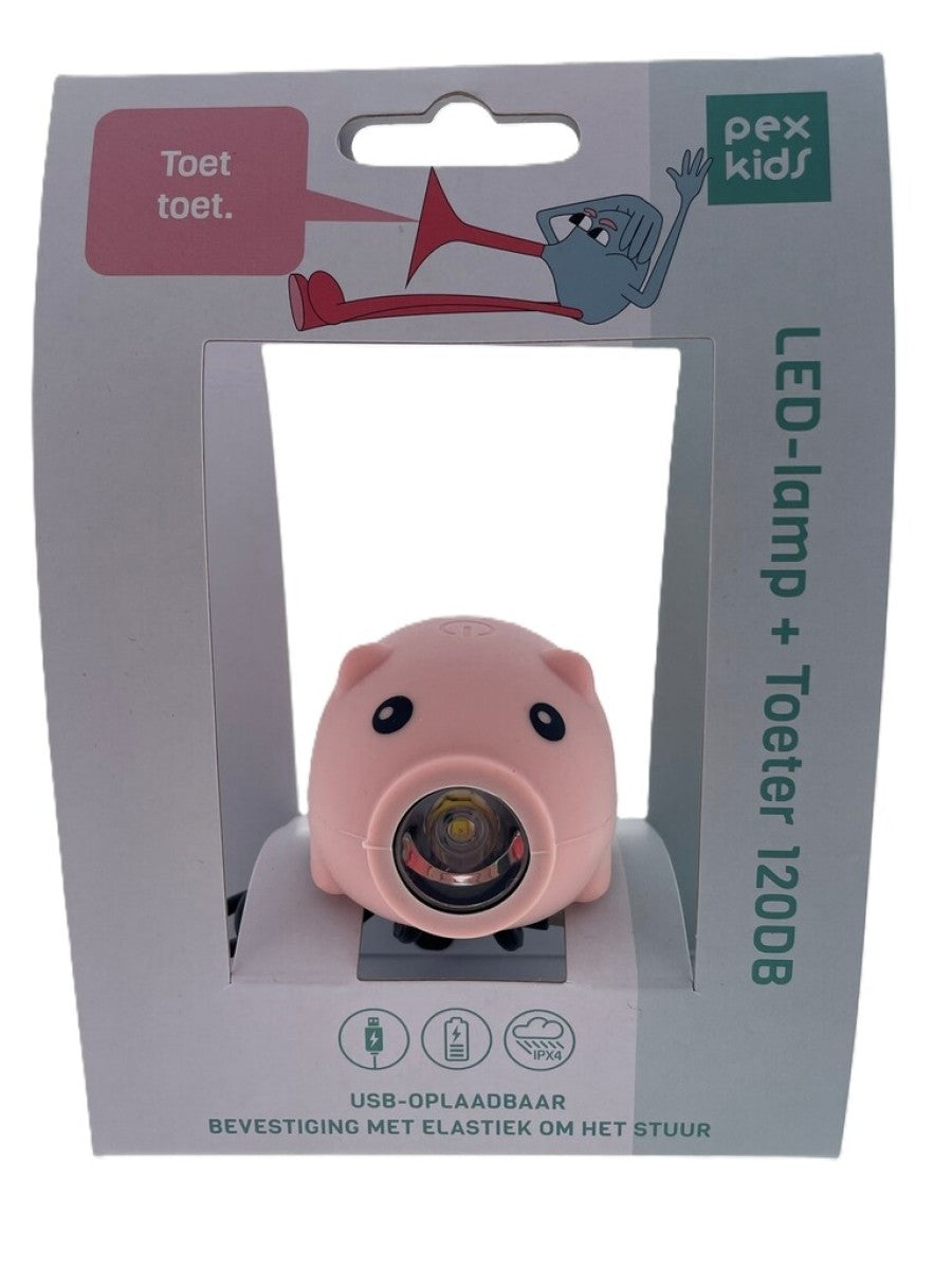 Pexkids cykelhorn gris med LED lampe USB pink