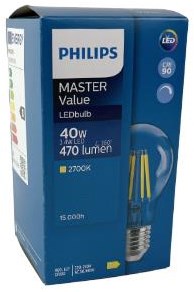 Philips LED GLS E27 3,4-40W 2700K glødetråd klar dæmpbar - LED3774