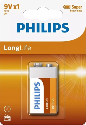Philips longlife 9v batterij 6f22 blister 1 - 3111025