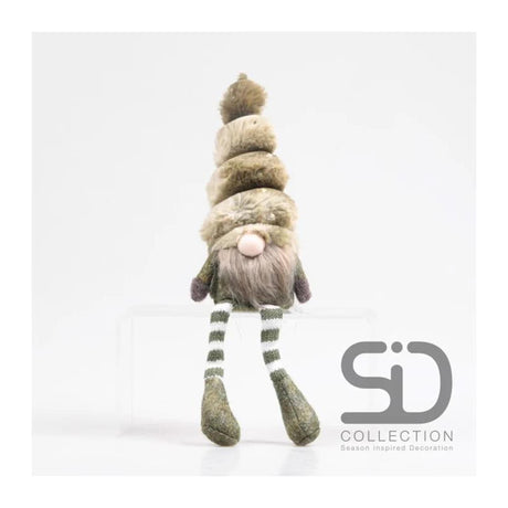 Sæson-inspireret dekorationsstatue-nisse med dinglende ben 7x7x33cm