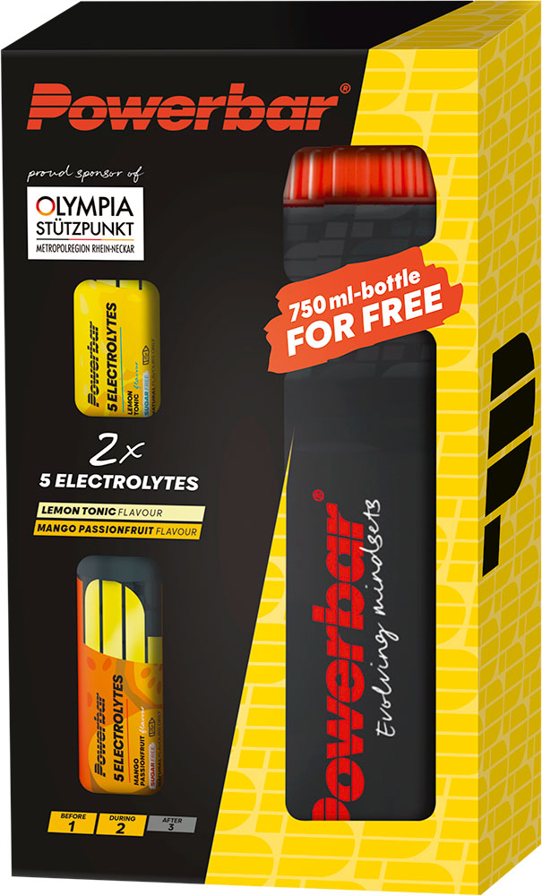 Powerbar 5 elektrolytter multiflavor + drikkeflaske 750ml
