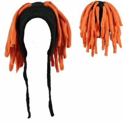 Sort hat med orange hår 40 cm | 12 stk