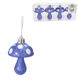 Julevedhæng champignon glitter blå 7 cm sæt med 4 | 24 stk