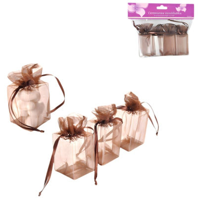 Gaveemballage organza brun 9 cm sæt med 4 | 24 stk
