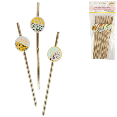 Sugerør funky leopard papir 20 cm 8 stk | 48 stk