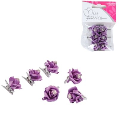 Klemme med blomst lilla 2,5 cm sæt af 6 | 24 stk