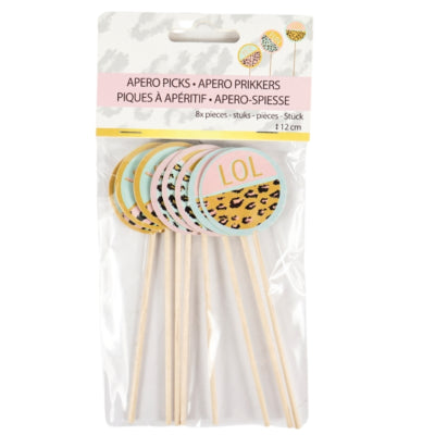 Cocktail sticks funky leopard 12 cm sæt af 8 | 48 stk