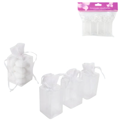 Gaveemballage organza hvid 9 cm sæt med 4 | 24 stk