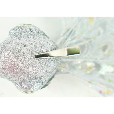 Påfugl på klip glitter sølvfarvet 18 cm | 12 stk